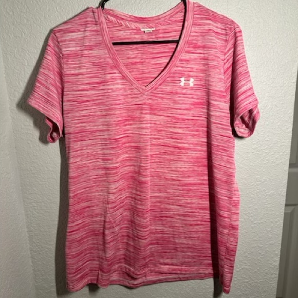 Under Armour Women's Striped Pink V-Neck Tee - Picture 1 of 3